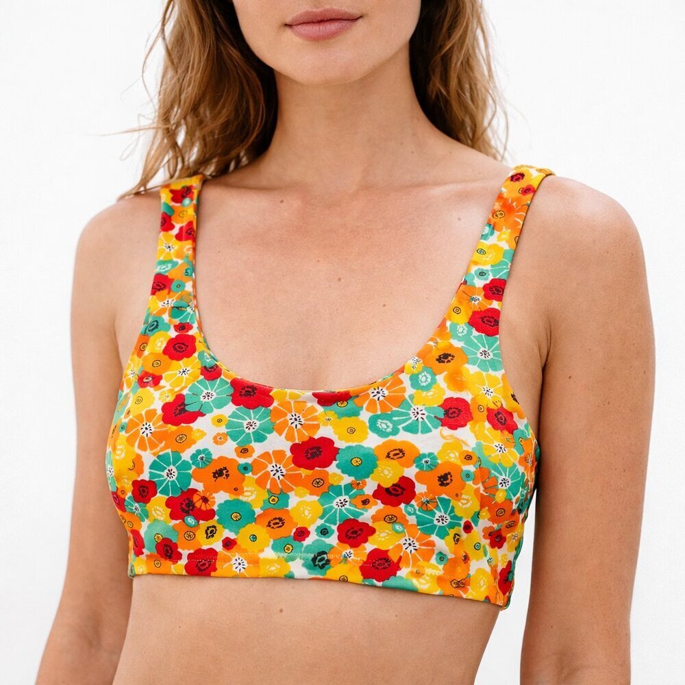 Zara Floral Crop Top Sleeveless Scoop Neck Summer Festival Boho Top